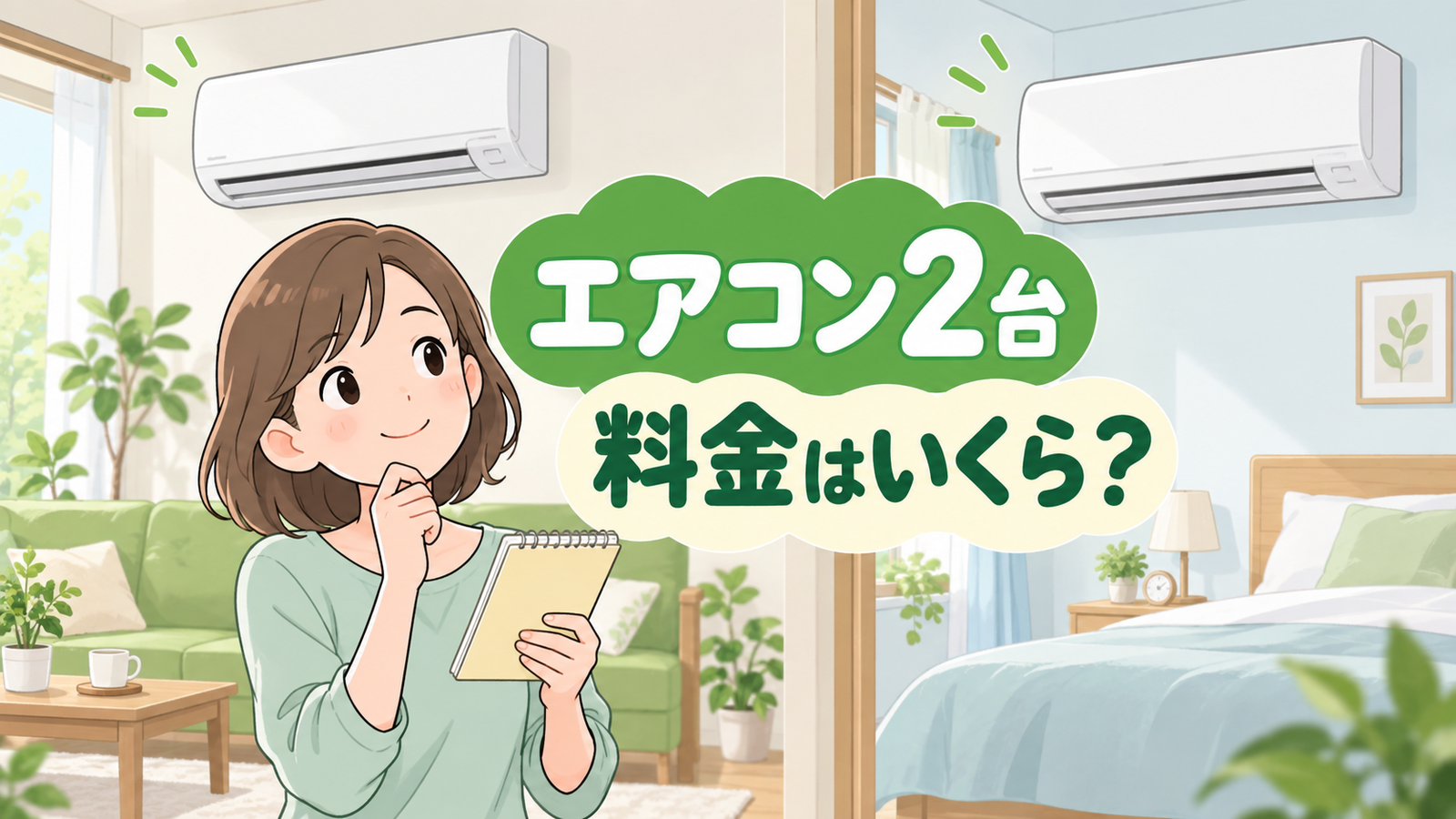 エアコンクリーニング2台の組み合わせ別料金を示す日本語イラスト