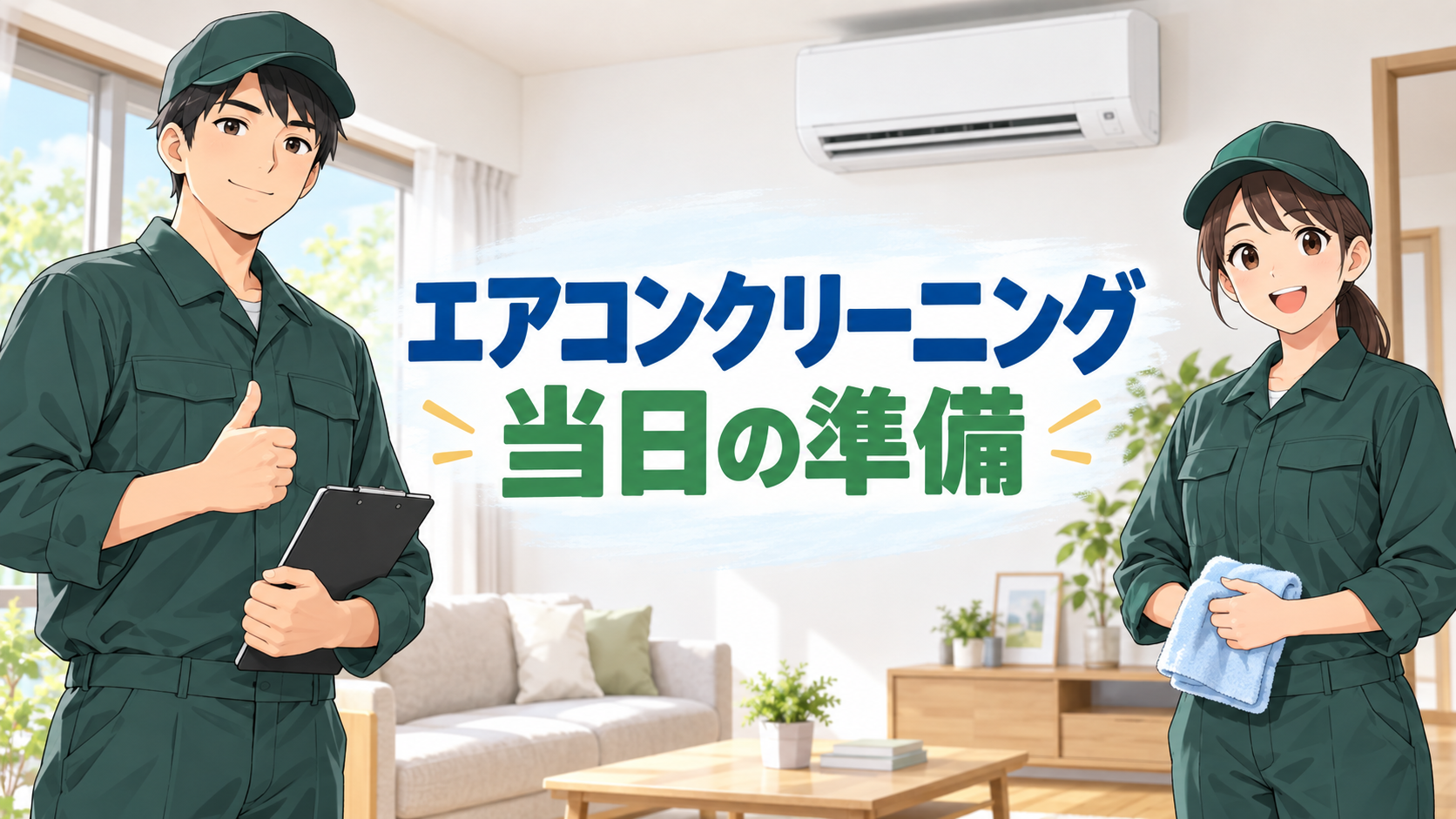 エアコンクリーニング当日の準備を案内する緑風舎スタッフ