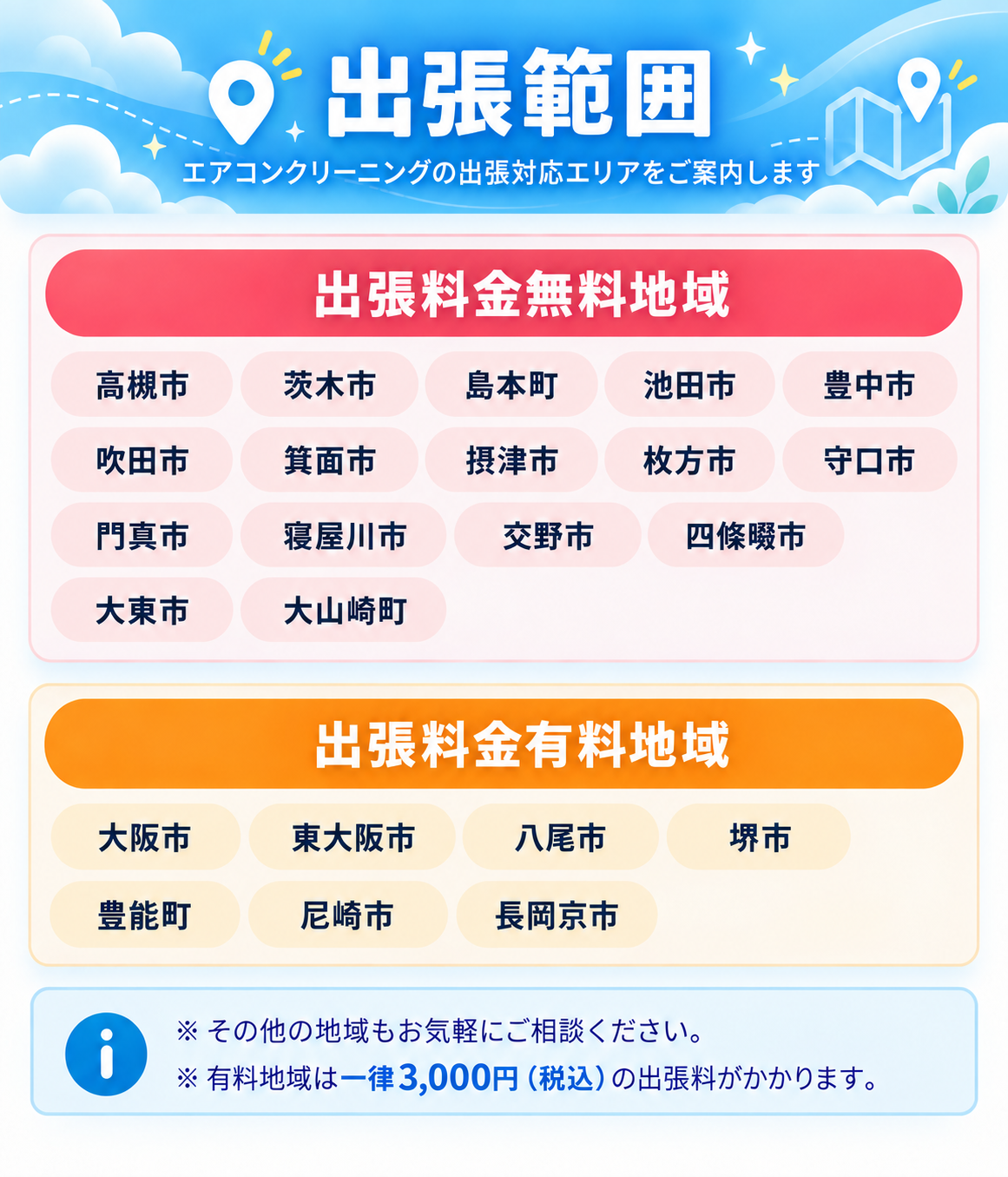緑風舎のエアコンクリーニング出張対応地域